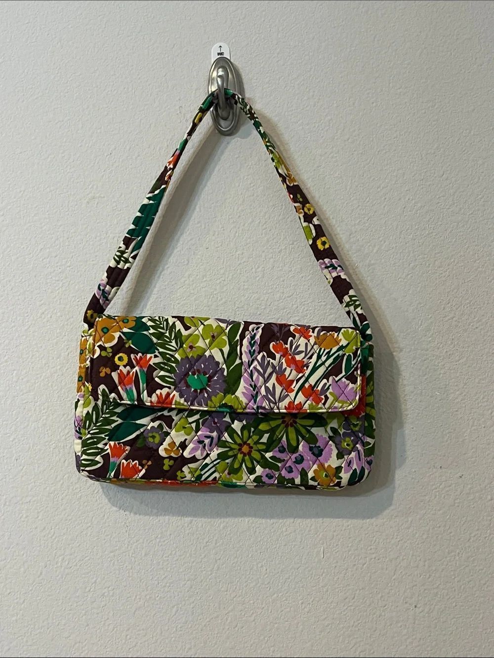 Vera Bradley Quilted Floral Shoulder Bag Brown Purple Green Flap Purse